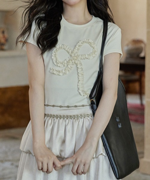 Vipoa(ヴィポア)の「frill ribbon chibi tee(Tシャツ/カットソー・レディース・アイボリー/グレー・FREE)」の7枚目の写真