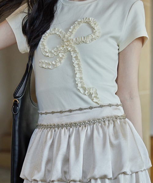 Vipoa(ヴィポア)の「frill ribbon chibi tee(Tシャツ/カットソー・レディース・アイボリー/グレー・FREE)」の6枚目の写真