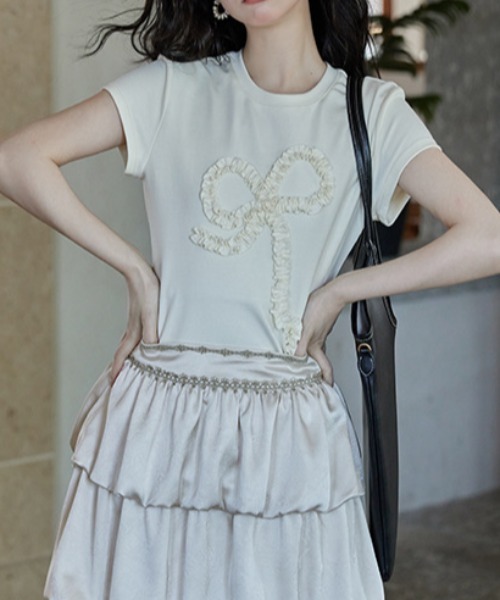Vipoa(ヴィポア)の「frill ribbon chibi tee(Tシャツ/カットソー・レディース・アイボリー/グレー・FREE)」の8枚目の写真