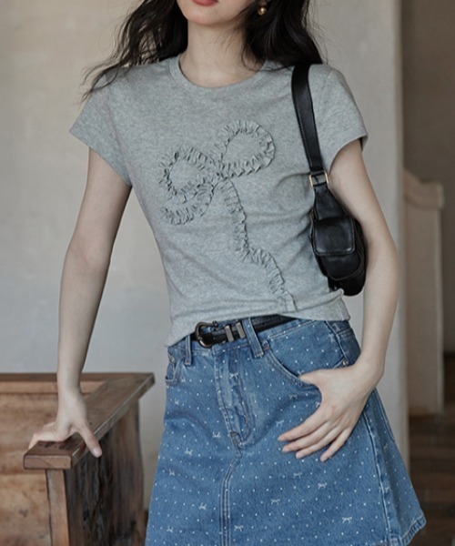 Vipoa(ヴィポア)の「frill ribbon chibi tee(Tシャツ/カットソー・レディース・アイボリー/グレー・FREE)」の22枚目の写真