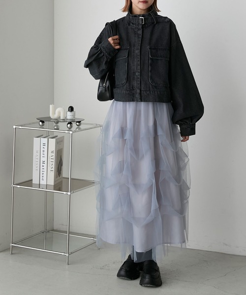 forksy.（フォルクシー）の「【forksy.】ボリュームスリーブショート丈デニムブルゾン（デニムジャケット・レディース・ケミカルウォッシュ/ダークグレー・FREE）」の15枚目の写真