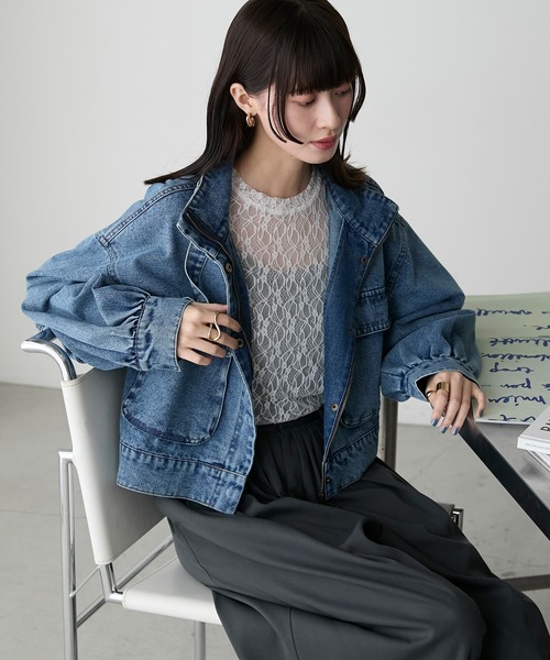 通販 激安 セール】【forksy.】ボリュームスリーブショート丈デニム ジャケット・アウター