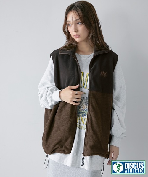 DISCUS ATHLETIC/ディスカス アスレチック ロゴ刺繍バイカラーフリース