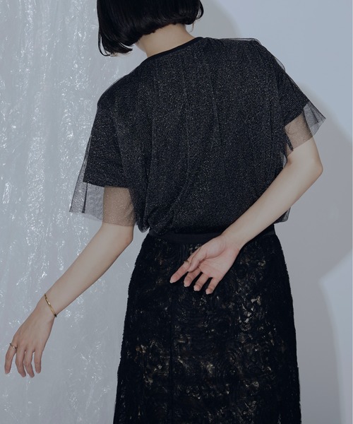 Ezick（エジック）の「ラメチュールTEE（Tシャツ/カットソー・レディース・ブラック/オフホワイト・FREE）」の5枚目の写真