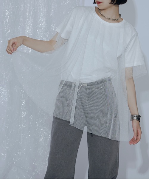 Ezick（エジック）の「ラメチュールTEE（Tシャツ/カットソー・レディース・ブラック/オフホワイト・FREE）」の16枚目の写真