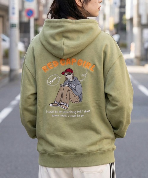 Red Cap Girl（レッドキャプガール）の「【70】【RCG/レッドキャップガール】サテン刺繍 バックプリント 裏毛 ジップパーカー/メンズ/レディース/ユニセックス（パーカー・メンズ・アッシュグレー/オレンジ/グリーン/ホワイト/チャコールグレー/グレー系/カーキ系/ホワイト系/ライトグレー系・L/M/XL）」の8枚目の写真