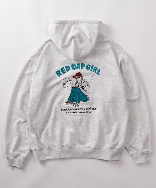 Red Cap Girl（レッドキャプガール）の「【70】【RCG/レッドキャップガール】サテン刺繍 バックプリント 裏毛 ジップパーカー/メンズ/レディース/ユニセックス（パーカー・メンズ・アッシュグレー/オレンジ/グリーン/ホワイト/チャコールグレー/グレー系/カーキ系/ホワイト系/ライトグレー系・L/M/XL）」の12枚目の写真