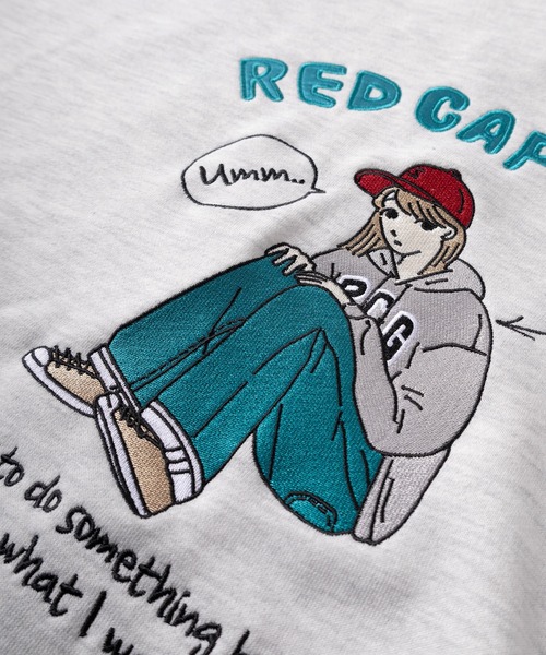 Red Cap Girl（レッドキャプガール）の「【70】【RCG/レッドキャップガール】サテン刺繍 バックプリント 裏毛 ジップパーカー/メンズ/レディース/ユニセックス（パーカー・メンズ・アッシュグレー/オレンジ/グリーン/ホワイト/チャコールグレー/グレー系/カーキ系/ホワイト系/ライトグレー系・L/M/XL）」の18枚目の写真