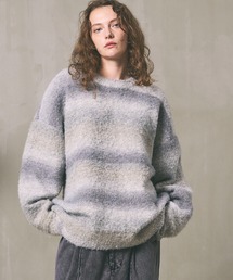 《UNISEX》MOKOMOKO Gradation Border Prime-Over Crew Neck Knit Pullover/モコモコグラデーションボーダープライムオーバークルーネックニットプルオーバー 【MAISON SPECIAL/メゾンスペシャル】