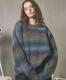 《UNISEX》MOKOMOKO Gradation Border Prime-Over Crew Neck Knit Pullover/モコモコグラデーションボーダープライムオーバークルーネックニットプルオーバー 【MAISON SPECIAL/メゾンスペシャル】
