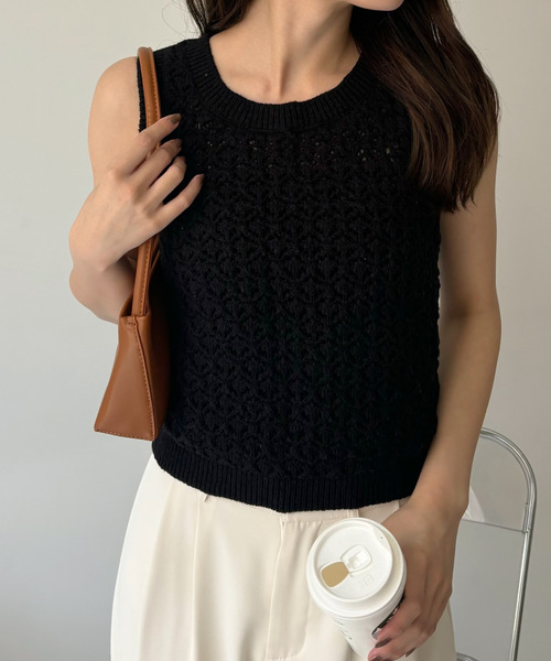 Eclat one(エクラワン)の「【Eclat one】かぎ針編み メッシュ ノースリーブ ニット(ニット/セーター・レディース・レッド/ライトブルー/ブラック/アイボリー・FREE)」の16枚目の写真