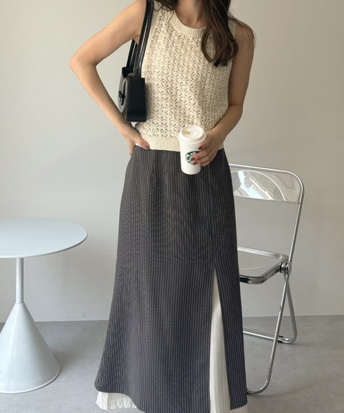 Eclat one(エクラワン)の「【Eclat one】かぎ針編み メッシュ ノースリーブ ニット(ニット/セーター・レディース・レッド/ライトブルー/ブラック/アイボリー・FREE)」の7枚目の写真