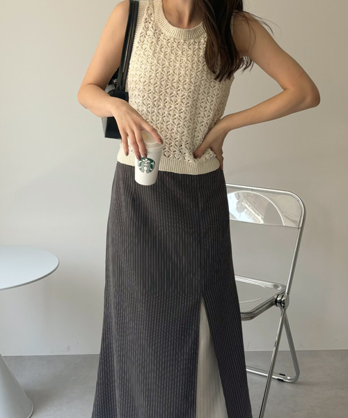 Eclat one(エクラワン)の「【Eclat one】かぎ針編み メッシュ ノースリーブ ニット(ニット/セーター・レディース・レッド/ライトブルー/ブラック/アイボリー・FREE)」の6枚目の写真