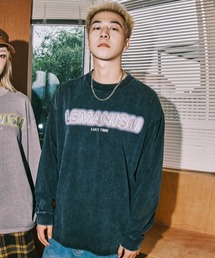 【Lemanism】レトロウォッシュ加工 メタリックデザインロゴ 長袖Tシャツ ロンT
