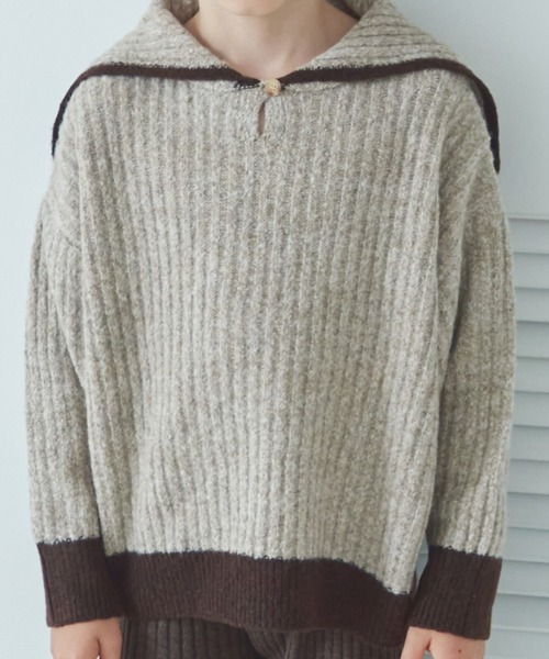 pairmanon(ペアマノン)の「セーラーカラー ニット(ニット/セーター・キッズ・ベージュ/アイボリー/カーキ・S/M/L/XS)」の6枚目の写真
