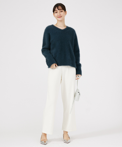 qualite（カリテ）の「ラクーンフォックスVネックニット（ニット/セーター・レディース・グレー/ダークグリーン・フリー）」の5枚目の写真