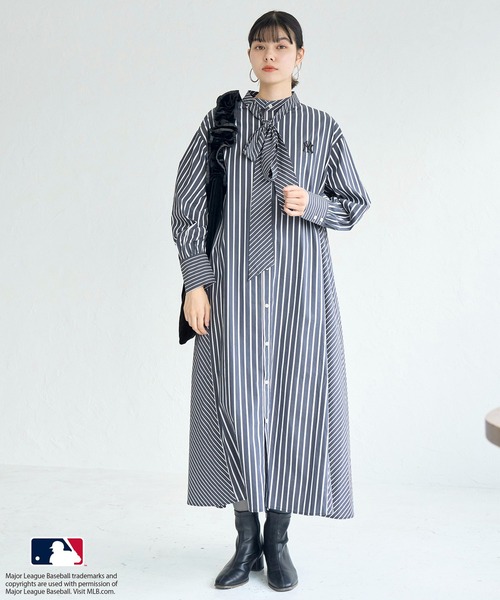 ROPE' PICNIC（ロペピクニック）の「【MLB COLLECTION BY JUN】リボンタイシャツワンピース（シャツワンピース・レディース・ネイビー/サックスブルー/ブルー・38）」の2枚目の写真