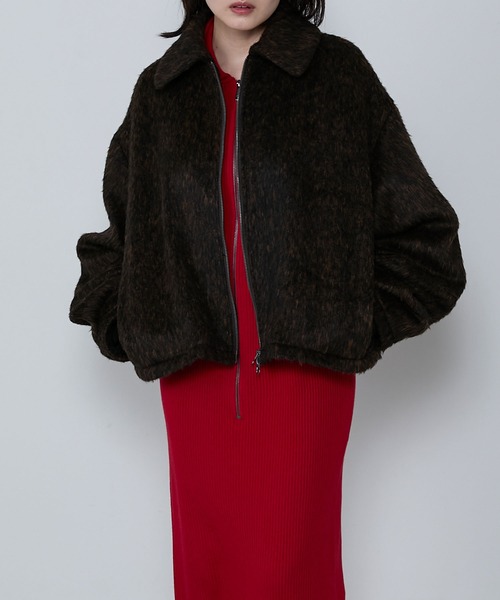 le ELMi(ルエルミ)の「Mixed shaggy short double-zip blouson / ミックスシャギーショートダブルジップブルゾン(ブルゾン・レディース・ブラウン/グレー・FREE)」の7枚目の写真