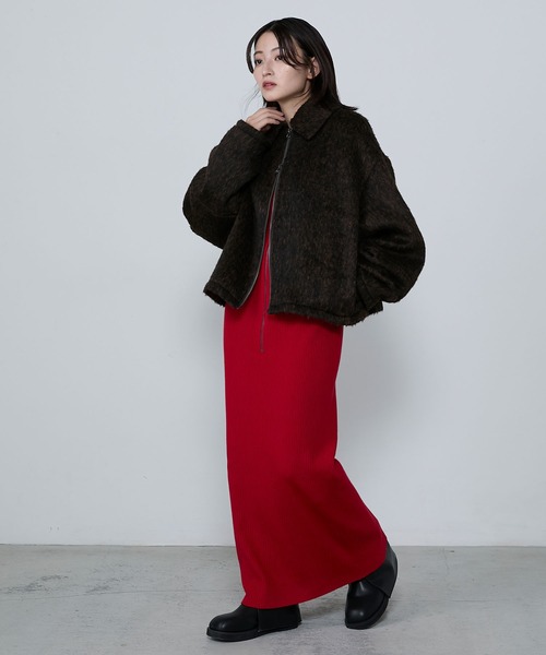le ELMi(ルエルミ)の「Mixed shaggy short double-zip blouson / ミックスシャギーショートダブルジップブルゾン(ブルゾン・レディース・ブラウン/グレー・FREE)」の8枚目の写真