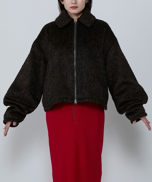 le ELMi(ルエルミ)の「Mixed shaggy short double-zip blouson / ミックスシャギーショートダブルジップブルゾン(ブルゾン・レディース・ブラウン/グレー・FREE)」の10枚目の写真