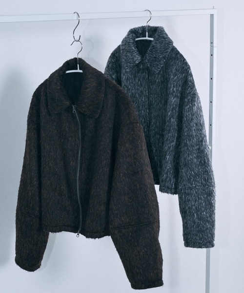 le ELMi(ルエルミ)の「Mixed shaggy short double-zip blouson / ミックスシャギーショートダブルジップブルゾン(ブルゾン・レディース・ブラウン/グレー・FREE)」の3枚目の写真