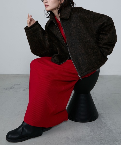 le ELMi(ルエルミ)の「Mixed shaggy short double-zip blouson / ミックスシャギーショートダブルジップブルゾン(ブルゾン・レディース・ブラウン/グレー・FREE)」の6枚目の写真