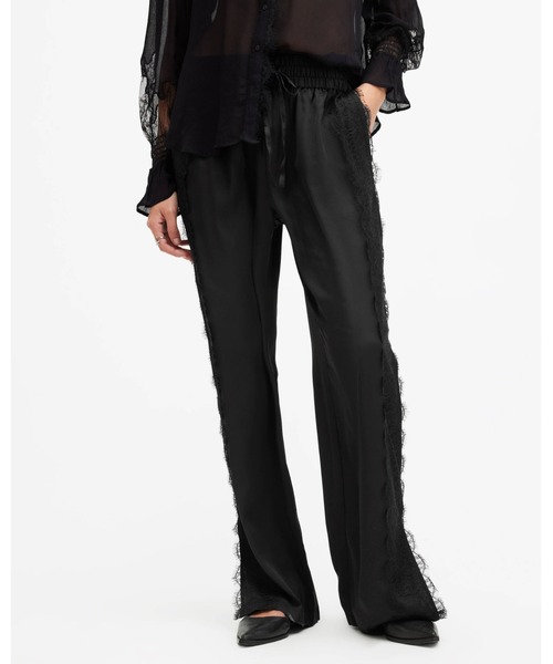 ALLSAINTS（オールセインツ）の「TYLER WIDE LEG LACE TRIM TROUSERS | TYLER ワイド レッグ レース トリム トラウザー（その他パンツ・レディース・ブラック・XS/S/M）」の2枚目の写真