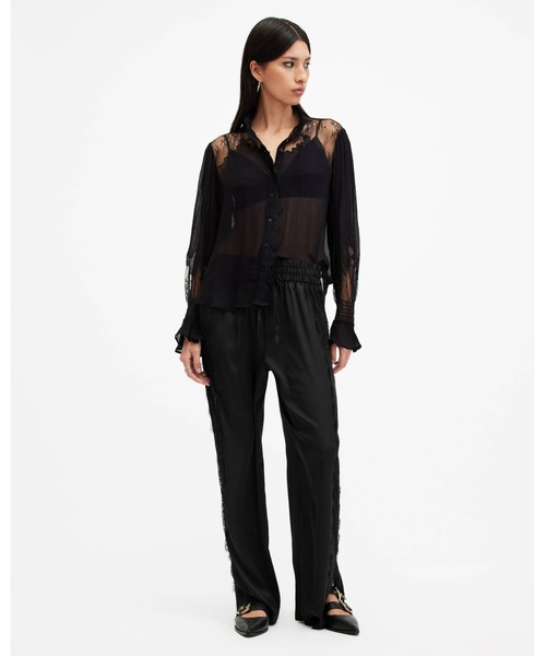 ALLSAINTS（オールセインツ）の「TYLER WIDE LEG LACE TRIM TROUSERS | TYLER ワイド レッグ レース トリム トラウザー（その他パンツ・レディース・ブラック・XS/S/M）」の4枚目の写真