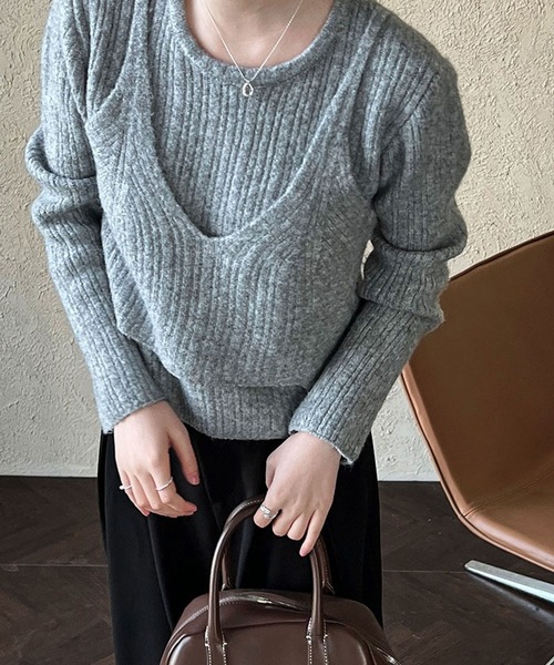 LYEON(リヨン)の「キャミソールセットクルーネックリブニット(ニット/セーター・レディース・グレー/チャコール/キャメル・FREE)」の4枚目の写真