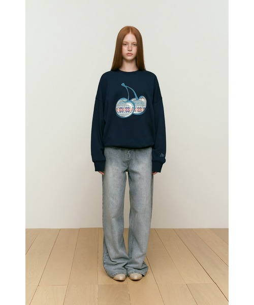 【新品】キルシー ビックチェリー ネオンスティッチ スウェット ブラック トレーナー スウェット KIRSH BIG CHERRY CROP SWEATSHIRT/キルシー