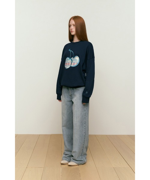 【なつき】新品 kirsh ビッグチェリースウェット ライトブルー KIRSH（キルシー）の「KIRSH KNIT BIG CHERRY SWEATSHIRT ニットビッグ