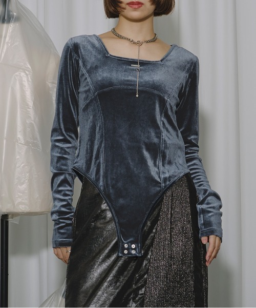 tシャツ Corset  line ベロアボディスーツ レディース Corset line ベロアボディスーツ（Tシャツ/カットソー）｜Ezick