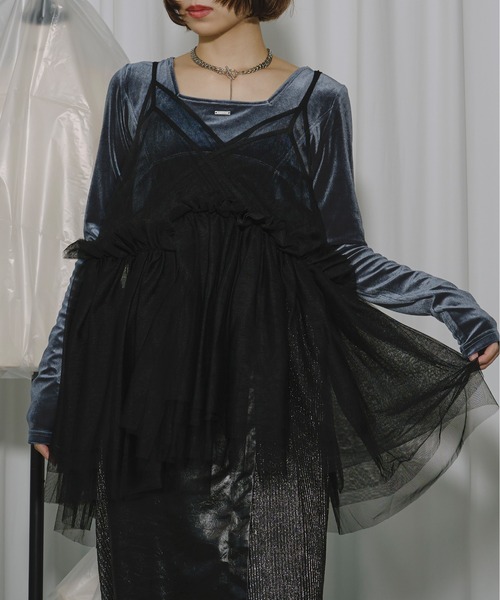 Ezick（エジック）の「Corset  line ベロアボディスーツ（Tシャツ/カットソー・レディース・ブラウン/ネイビー/ブラック・FREE）」の15枚目の写真