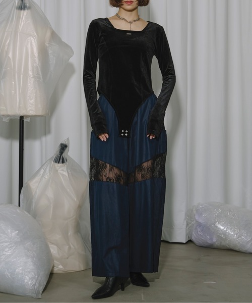 セール】Corset line ベロアボディスーツ（Tシャツ/カットソー