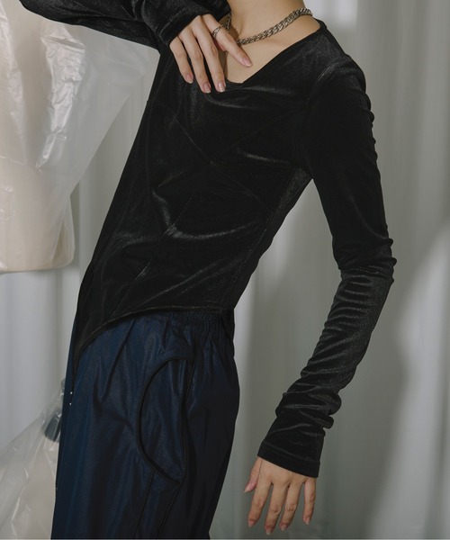 Ezick（エジック）の「Corset  line ベロアボディスーツ（Tシャツ/カットソー・レディース・ブラウン/ネイビー/ブラック・FREE）」の21枚目の写真