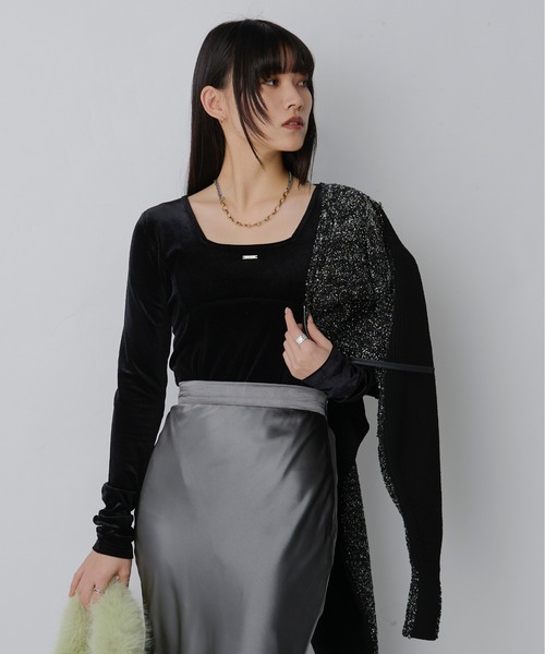 セール】Corset line ベロアボディスーツ（Tシャツ/カットソー