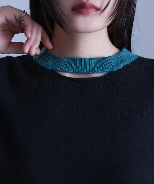 kOhAKU(コハク)の「配色ラメ切替アシメニット(ニット/セーター・レディース・ブラック/杢グレー・1/2)」の9枚目の写真