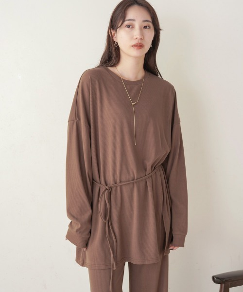 Bab（バブ）の「サイドリボン付きセットトップス（セットアップ・レディース・ブラック/モカ・FREE）」の3枚目の写真