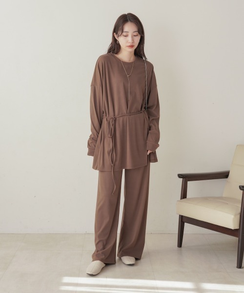 Bab（バブ）の「サイドリボン付きセットトップス（セットアップ・レディース・ブラック/モカ・FREE）」の4枚目の写真