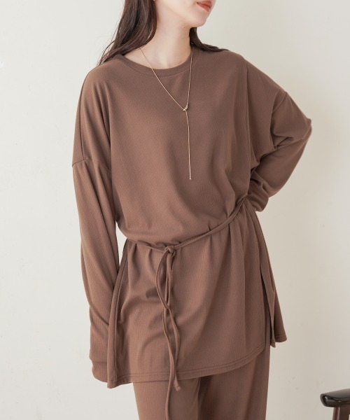 Bab（バブ）の「サイドリボン付きセットトップス（セットアップ・レディース・ブラック/モカ・FREE）」の5枚目の写真