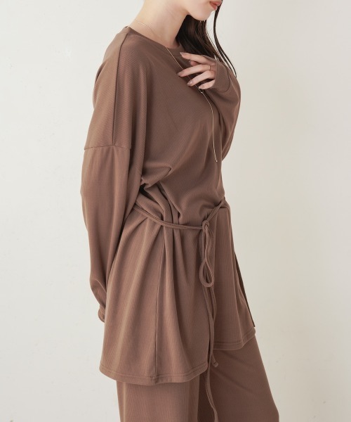 Bab（バブ）の「サイドリボン付きセットトップス（セットアップ・レディース・ブラック/モカ・FREE）」の9枚目の写真