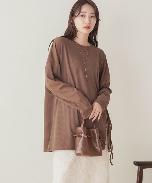 Bab（バブ）の「サイドリボン付きセットトップス（セットアップ・レディース・ブラック/モカ・FREE）」の15枚目の写真