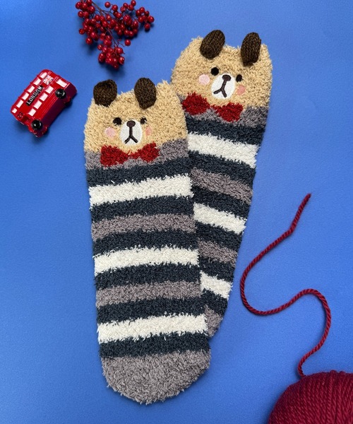 セール】2-10E33 ふわふわ モールソックス もこもこ アニマルルーム