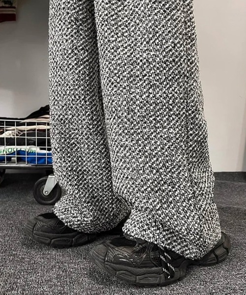 BARELY BLUE(ベアリーブルー)の「【 BARELY BLUE / ベアリーブルー 】 ツイード ワイド ストレート パンツ(その他パンツ・メンズ・ブラック・LARGE/MEDIUM)」の4枚目の写真