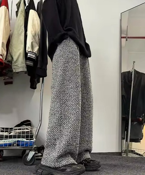 BARELY BLUE(ベアリーブルー)の「【 BARELY BLUE / ベアリーブルー 】 ツイード ワイド ストレート パンツ(その他パンツ・メンズ・ブラック・LARGE/MEDIUM)」の2枚目の写真