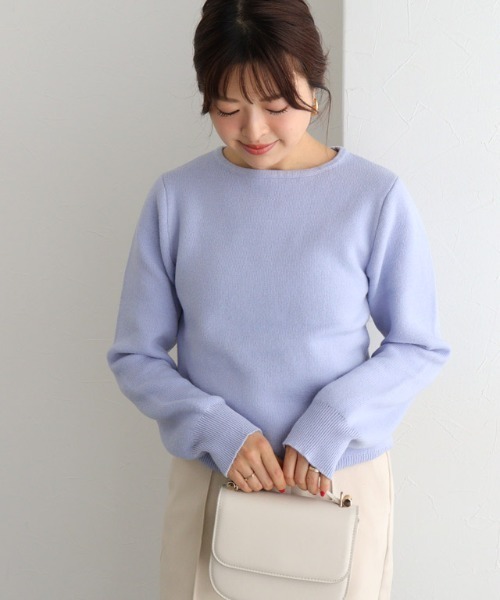 Pierrot(ピエロ)の「裏シャギーボートネックニット(ニット/セーター・レディース・ブルー/オフホワイト/杢グレー/ブラック・L/M)」の7枚目の写真