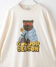 coen | ベアピグメントプリントロングスリーブＴシャツ(Tシャツ/カットソー)