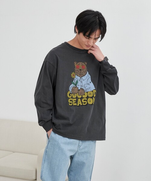 coen(コーエン)の「ベアピグメントプリントロングスリーブTシャツ(Tシャツ/カットソー・メンズ・ダークグレー/ナチュラル・M/L/XL)」の15枚目の写真