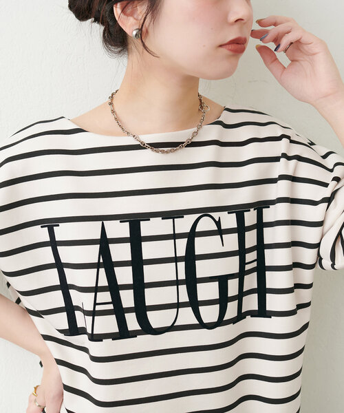 natural couture（ナチュラルクチュール）の「スポリロゴ入りプルオーバー（Tシャツ/カットソー・レディース・その他1/ブラック/オフホワイト/グレー・FREE）」の4枚目の写真