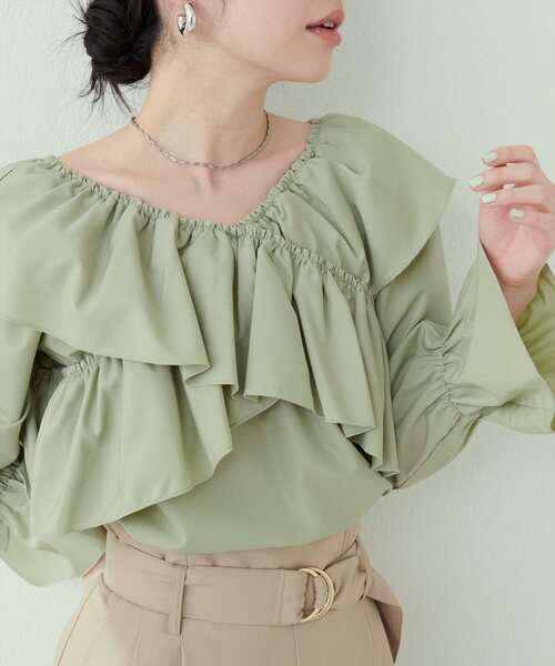 natural couture(ナチュラルクチュール)の「クロスフリルデザインブラウス(シャツ/ブラウス・レディース・オフホワイト/ブラック/ベージュ/ミント/ブルー・FREE)」の20枚目の写真